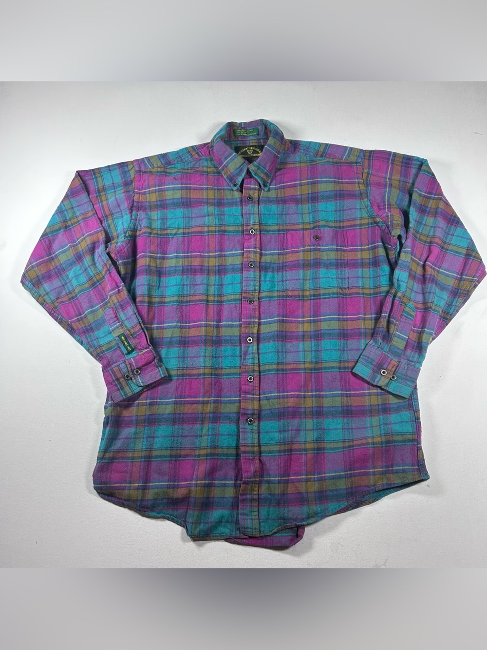 Vintage MEMBERS ONLY Plaid FLANNEL Shirt Mens XLT Multicolor Highland County 90s